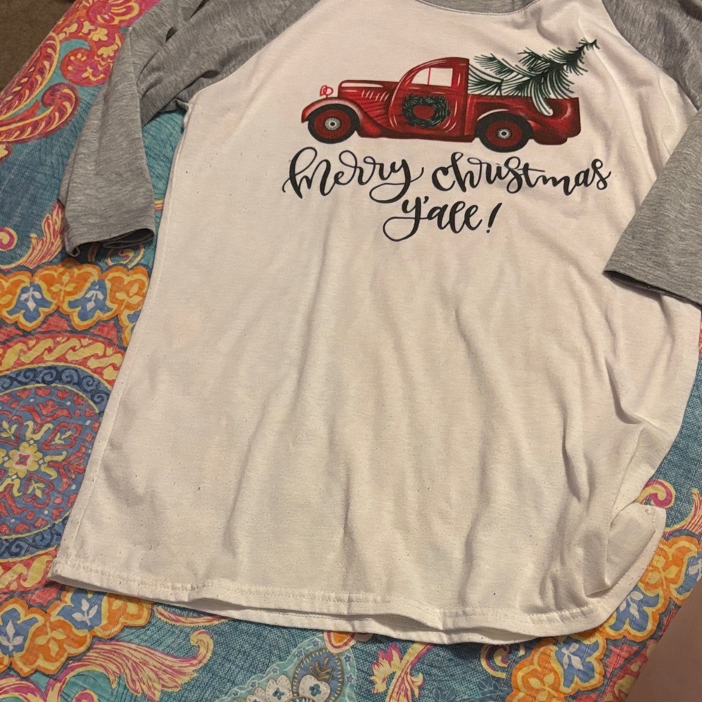Festive Kids' Raglan Tee - White and Gray